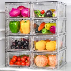 8Pack Clear Stackable Kitchen Storage Organizer,Pantry Organizers and Storage,Foods Organizer Bins with Handles, Easily Assemble for Bathroom, Kitchen, Refrigerator, Pantry, Cabinet, Closet (Medium)
