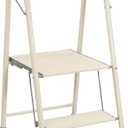 Elevon Step Stool, Metal Two Step Ladder Step Stool with Wide Pedal for Kitchen Counter Bathroom Sink, Grayish White