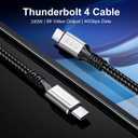 240W Thunderbolt 4 Cablle 6ft USB C Thunderbolt 4 Cable Monitor Cable Supports 40Gbps Data Transfer and Single 8K/Dual 4K Video Compatible with Thunderbolt 4/3 Monitor, Hub, Docking Stations-Silver