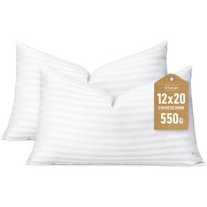 Artscope Synthetic Down Lumbar Pillow Insert, 12x20 Down Alternative Throw Pillow Insert. Ultra Soft Fluffy Sleeping Pillow with 100% Cotton Cover, Decorative Pillows Set of 2-Striped