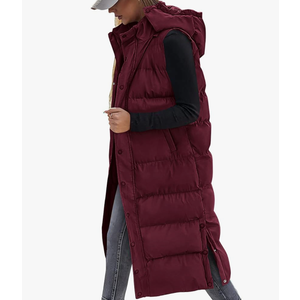 BTFBM Long Puffer Vest Women Quilted Hooded Button Down Zip Up Sleeveless Vests Outerwear Padded Jacket Fall Winter Coat M