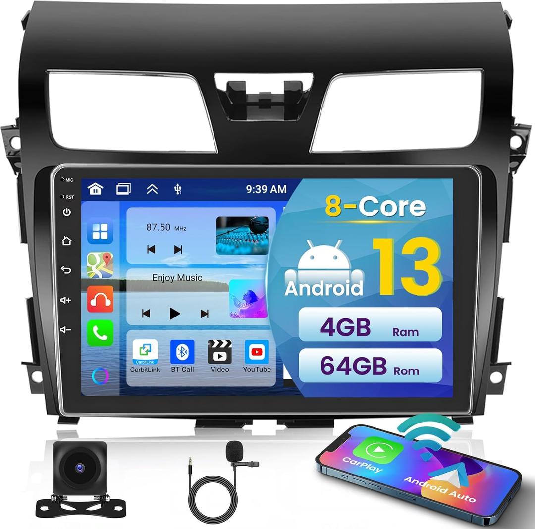 8 Core 4+64G Inefala for Nissan Altima 2013-2018 Android Car Radio Stereo with Wireless Carplay Android Auto, 10.1" Touch Screen with GPS WiFi BT5.0 FM/RDS EQ/DSP SWC 59UI Canbus Backup Camera MIC