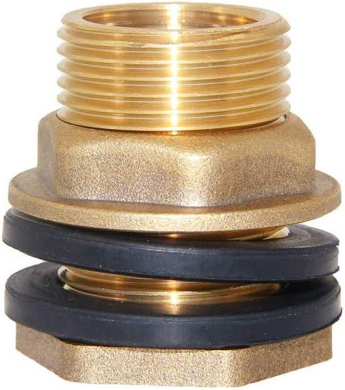 Joywayus 1/2" Female 3/4" Male Soild Brass Water Tank Connector Theaded Bulkhead Fitting With 2 Rubber Rings Stablizing