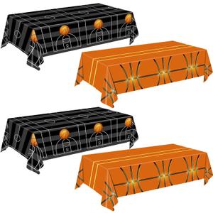 4 Pieces Basketball Tablecloth - Basketball Birthday Party Decorations Basketball Table Cloth Soccer Tablecloth Plastic Table Cover for Basketball Party Decorations, 54 x 108 Inch