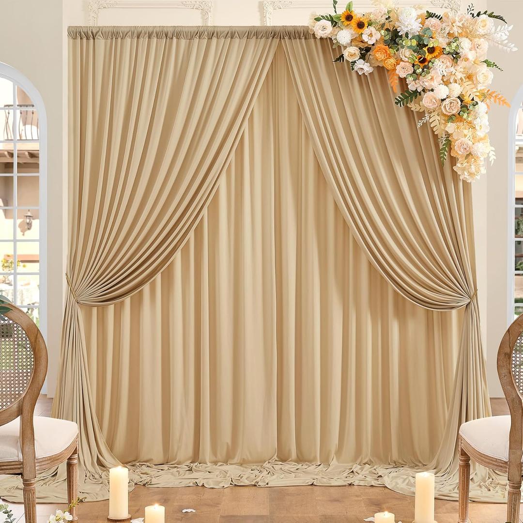 10ft x 10ft Wrinkle Free Beige Backdrop Curtains for Parties, Polyester Photo Backdrop Drapes 2 Panels 5x10ft Cloth for Wedding Birthday Party Photography Background