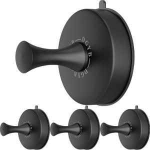DGYB Suction Cup Hooks for Shower Set of 4 Removable Stainless Steel Towel Hook for Bathroom Glass Window Door Wall and Suction Wreath Hook for Hanging Robe, Loofah, Coat - Black