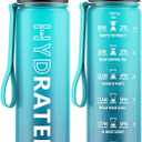 Water Bottle with Straw, 32oz Motivational Water Bottles with Time Marker to Drink, Tritan BPA Free, 1L Sports Water Bottle with Carry Strap LeakProof for Women Gym Fitness Outdoor (1 Pack) (Blue Sea)