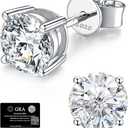 Moissanite Stud Earrings for Women, 925 Sterling Silver Earrings, 18K White Gold Plating earrings for Men (0.6-4ct)