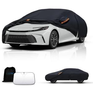 Waterproof Car Cover All-Weather, Heavy-Duty Outdoor Full Exterior Automobiles Snow Cover for Sedan 186-193 inch with Sun Visor,Zippered & Storage Bag - Black