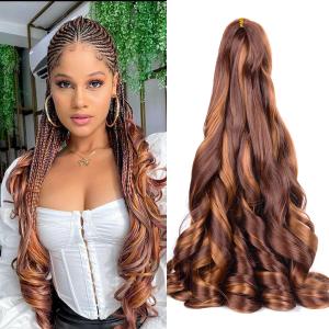Braiding Hair Extensions,#P33/30 Bouncy Synthetic French Curl Braiding Hair Extensions 75g/pack French Curly Crochet Hair 24Inch (8Pack,P33/30)