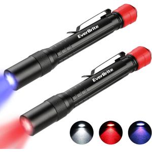 EverBrite Red Light Penlight Flashlight with 395nm UV Blacklight/White Light, Multi-Function LED Pocket Pen Light, AAA Batteries Included, for Night Vision, Pet Stain Detection, Camping, Pack of 2
