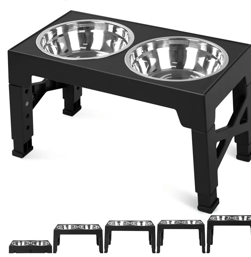 Niubya Elevated Dog Bowls with 2 Stainless Steel Dog Food Bowls, Raised Dog Bowl Adjusts to 5 Heights (3.15", 8.66", 9.84",11.02", 12.2") for Small Medium and Large Dogs