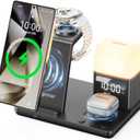 6 in 1 Wireless Charging Station for Samsung Android with Clock & Night Light，Alarm Clocks for Bedrooms,Wireless Charger Stand Beside Clock for Galaxy S26 S25 S24 Ultra Galaxy Watch Galaxy Buds