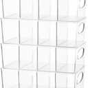 4-Section Divided Storage Plastic Bins, Clear Plastic Food Storage Organizer for Kitchen, Snacks, Spice Packets,Pouches, Stackable Tea Bag Storage Bin (3 Pack)