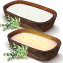 Lounsweer 2 Pack Wood Dough Bowl Candle 10inch Christmas Candle Decorative with Wick Sage and Eucalyptus Scented Candles Soy Xmas Gifts for Men Women Farmhouse Table Centerpiece Home