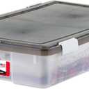 IRIS USA WeatherPro Underbed 47 Qt Storage Bins with Lids, 1 Pack, BPA-Free Plastic Gasket Box with Tight Latch and Seal, Stackable Nestable Underbed Tote Tub - Gray/Clear