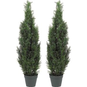  4FT Faux Cedar Tree, Outdoor Front Porch Dcor, Faux Cedar Tree Pine Tree in Nursery Planter with UV Resistant Coating, Set Of 2