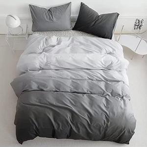 Houseri Queen Size Comforter Set, Gradient Gray and White Bedding Comforter Sets Queen for Women Men Teens Aesthetic Light and Dark Grey Soft Comfy Lightweight Bed Comforter Queen Quilt Blankets