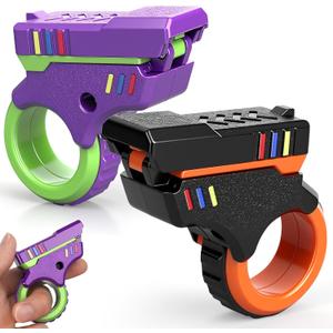 Valentines Day Gifts for Him 3D Fidget Slider Toy Adults Teen, 5 in1 Fun Fingertip Fidget Ring Hand Roller, Fidgets Spinner Pistol Toy for Focus Stress Relief, Gift for Teen Men, 2 PCS/Plastic