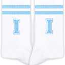 Blue And White-Striped Letter Socks, Sports Socks For Men, Blue Team socks, Friends And Family, Birthday Gift.