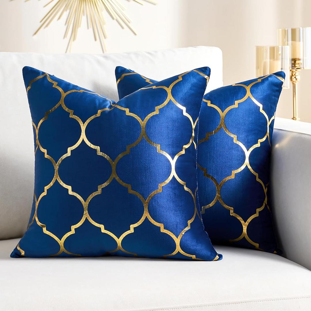 Navy and Gold Throw Pillows 16 x 16 Gold Velvet Decorative Throw Pillow Covers Luxury Super Soft Decorative Square Cushion Covers Modern Home Decor for Sofa Couch Bedroom Car Pack of 2