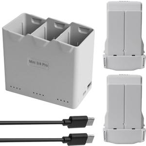 2 Pack Mini 4 Pro/Mini 3/3 Pro Battery & Charging Hub Fly More Bundle for DJI, 3850mAh-7.38V Max 45-51 Mins Flight, 30W Fast Two-Way Charging & Smart Safety【3-in-1 Charger + 2 Batteries】