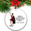 and So The Adventure Begins - Class of 2025 Graduation Keepsake Ornament, High School & College Gift for Her, Holiday Decor (T32)