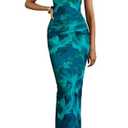 PRETTYGARDEN Women's Summer Maxi Bodycon Dresses Off The Shoulder Sleeveless Floral Print Long Party Club Slit Dress (Floral Lake Blue, Small)