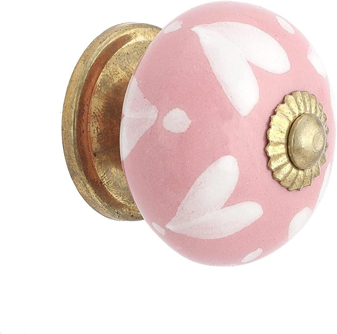 Drawer Knobs - Handmade Ceramic Dresser Pull Handle Kitchen Cabinets Countryside Farmhouse Boho Decor Furniture Hardware - Pink Heart - Pack of 4