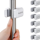 Joybos 6 Pack Mop and Broom Holder Wall Mount, No Drill Needed Self Adhesive, Non-Slip Mop Grippers for Tile Walls - Kitchen, Bathroom, Garage White