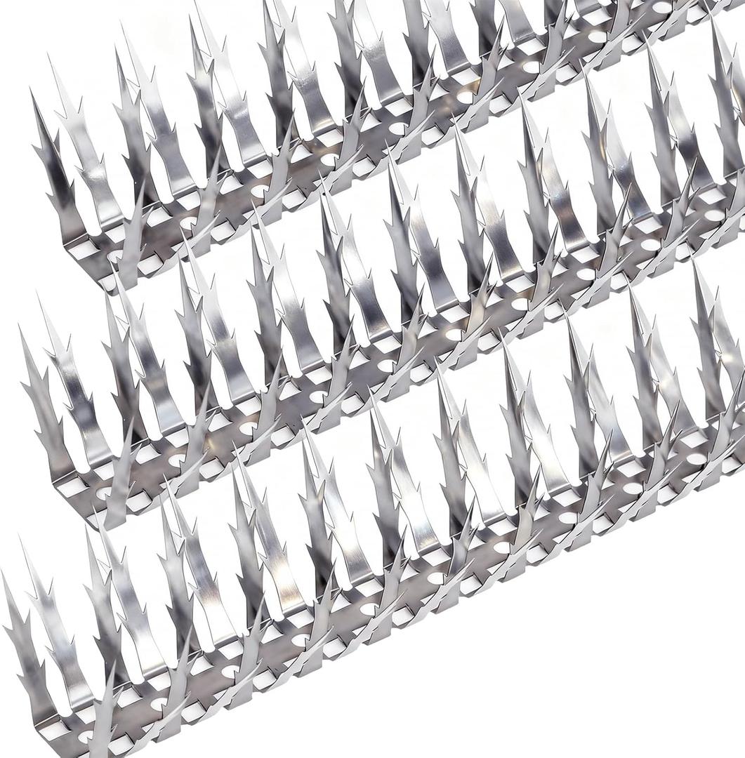 Quunoot Bird Spikes, 10 FT Stainless Steel Bird Deterrent Spikes, Pigeon Spikes for Outside to Keep Birds Squirrel Raccoon Cat Away, for Garden Fence Roof Window Sill and Wall(10 Pack)
