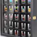 Tutata Shot Glass Display Case - 25 Slot Holder with Door, Wall Mounted Storage Case - Black