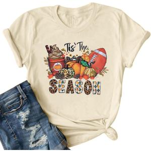 JINTING Tis The Season Shirt Women Fall T-Shirt Pumpkin Graphic Tee Football Tshirts Game Day Short Sleeve Top (XXL)