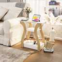 FROMJBEST End Table Set of 2 with Charging Station, Side Table with USB Ports and Outlets, Nightstand, 3 Tier End Table with Storage Shelf for Living Room, Bedroom (White Set of 2)