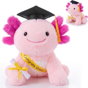 HyDren 2026 Graduation Gifts Plush Axolotl 10 Inch Stuffed Animal Signature for Class of 2026 Graduation Congratulations with Cap Plushies Certificate Axolotl Bear for Students Gifts (Light Pink)