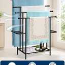 Haturi 4-Tier Free Standing Towel Rack for Bathroom, 45.3" H Black Metal Towel Drying Rack, 18.1" W with Storage Basket, Outdoor Pool Towel Holder for Oversized Towels & Blankets