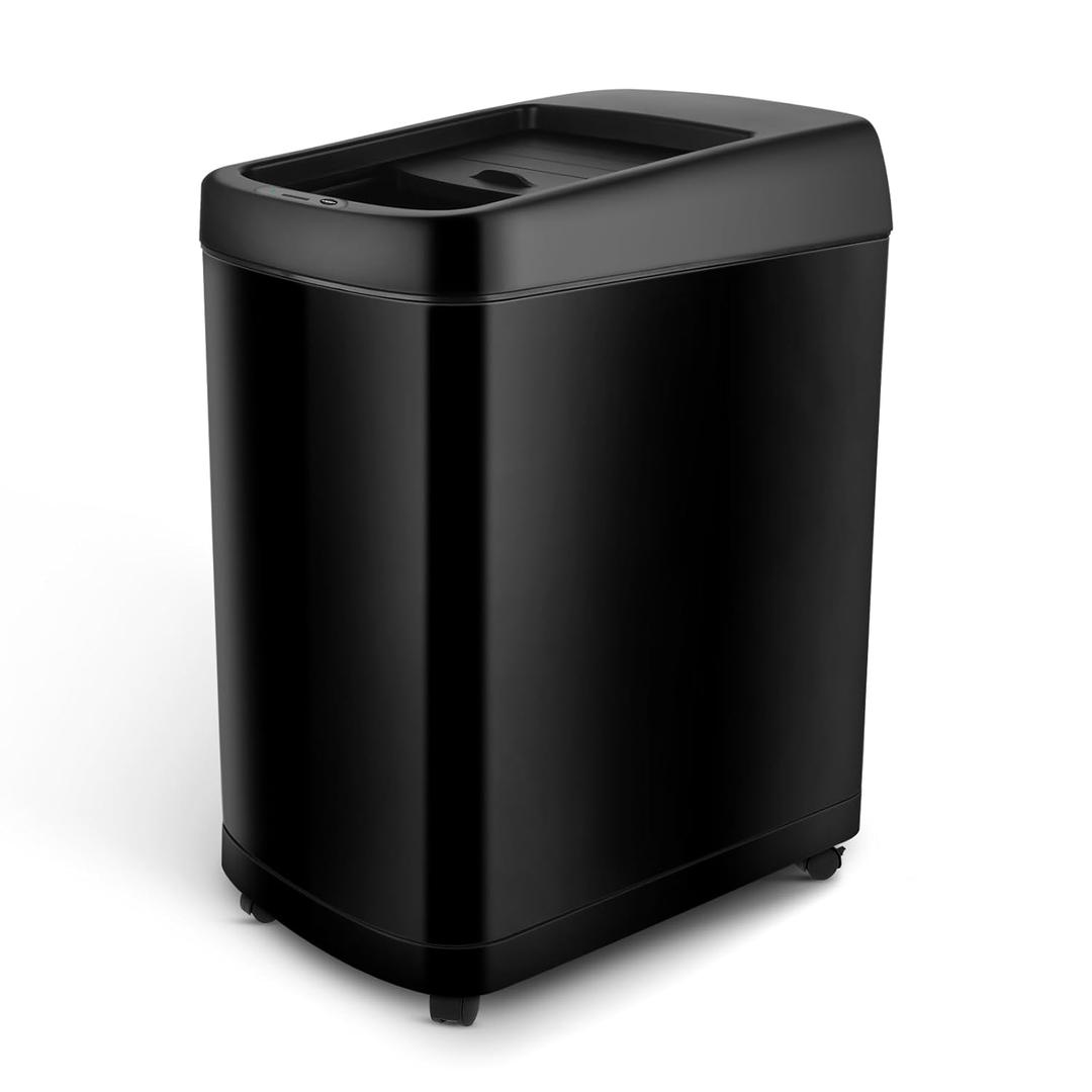 8 Gallon Motion Sensor Trash Can with Roll Lid & Wheels - Automatic Touchless Trashcans for Kitchens, Bedroom, Office Trash Bin (Black)