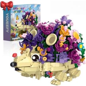 youeefy Flower Covered Hedgehog Building Set, 1000+ Pcs Garden Themed Construction MOC Toy, Ideal Halloween, Christmas & Easter Gift for Kids 14+ Building Enthusiasts
