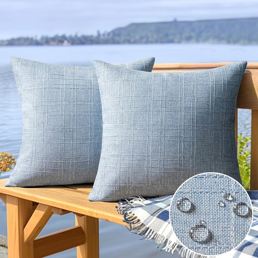 MIULEE Outdoor Waterproof Throw Pillow Covers Decorative Farmhouse Water Resistant Cushion Covers for Tent Patio Garden Couch Sofa Pack of 2, 16x16 Inch