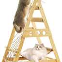 Cat Tower for Indoor Cats with Hammock Straching Post Climbing Web and Danging Sisal Ball, Cute Solid Wood Cat Tree (xl)