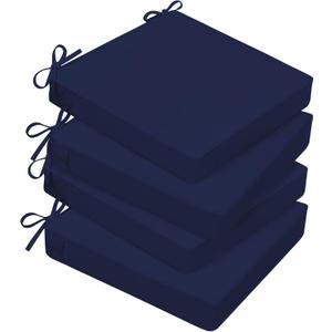 Basic Beyond Outdoor Chair Cushions for Patio Furniture, Waterproof Outdoor Seat Cushions Set of 4 18 x 18, Patio Chair Cushions Set of 4 with Ties and Handle, Navy