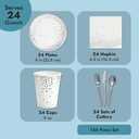 Juvale 144 Piece Silver Party Supplies for Wedding, Birthday - Silver Table Decorations with Plates, Napkins, Cups, and Cutlery (Serves 24) - Plates And Napkins Party Supplies