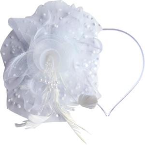 Elegant Fascinator Hair Clip with Short Lace Gloves Stylish Wedding, Cocktail & Tea Party Headwear for Women White