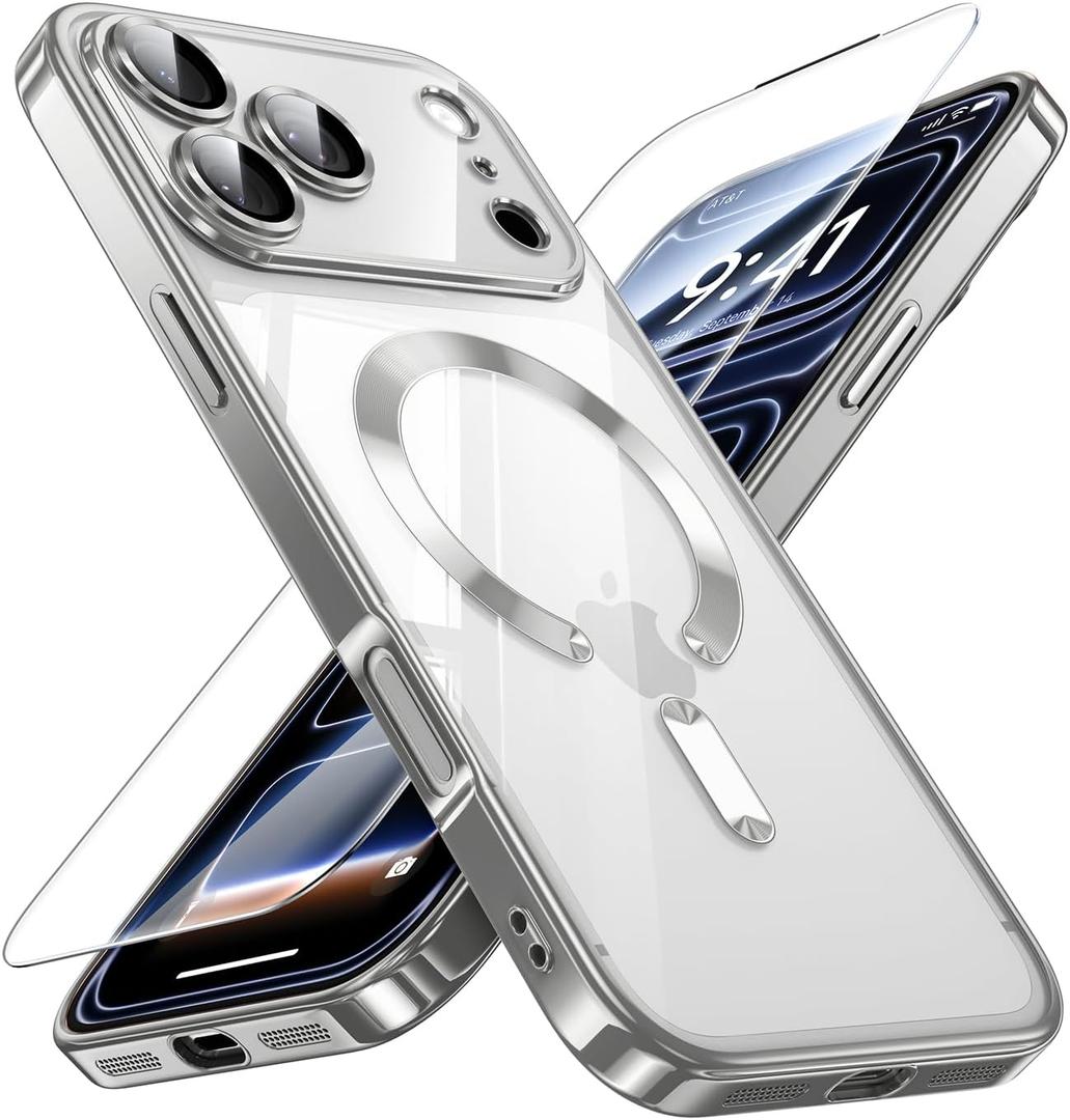 JUESHITUO for iPhone 17 Pro Max Case with Full Camera Lens Protector(Compatible with MagSafe)(Military Grade Drop Protection) 1X Screen Protector, Translucent Case for iPhone 17 Pro Max, Grey