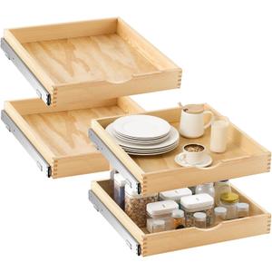 Sintuff 4 Pack Wooden Pull out Tray Cabinet Organizer Gentle Close Roll out Shelves for Kitchen Cabinets Fully Assembled Slide Pantry Shelves (21'' X 21'')