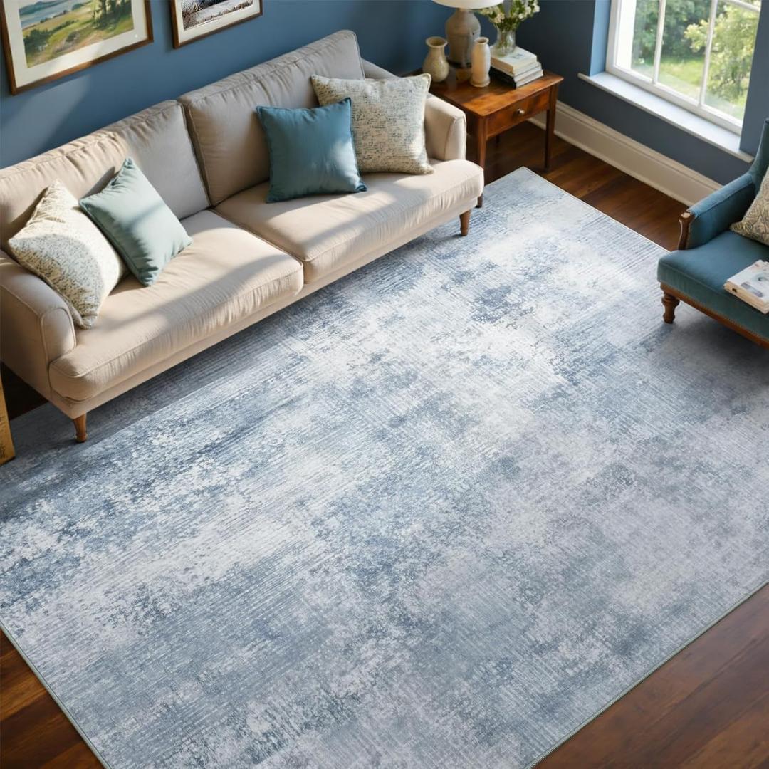 6x9 Ft Large Area Rugs for Living Room, Soft Non-Slip Washable Rugs Modern Abstract Pattern Carpet for Bedroom Indoor Floor Nursery Home Decor (Blue)