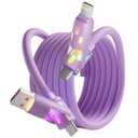 240W 4 in 1 charging cable USB C Cable,USB C Cable Fast Charging & Data Sync,Multi USB Charging Cable with Breathing Light,Charger Cord for iPhone 16/15 iPad Galaxy MacBook iPad Tablets,Purple 5Ft