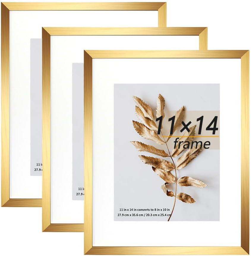 11x14 Picture Frame Gold 3 Pcs set can Display 8x10 Picture with Mat or 11x14 Without Mat on the Wall