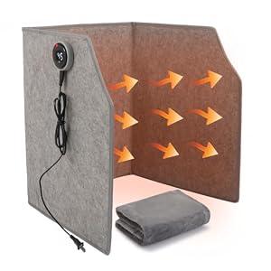 Juilsioa Under Desk Leg Warmer with Blanket, Foldable Space Heater with Timer & Thermostat, Electric Foot Heater Panel for Indoor Use, Quiet & Small Space Foot Warmer for Office & Home, 3-Fold