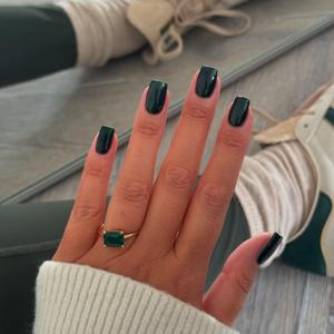 KQueenest Acrylic Press on Nails Short Square Dark Green Nails Set Glazed Fake Nails Press on Acrylic Nails Pure Short Nails Glue on Real Stick on Nails for Women Fall Winter Wear